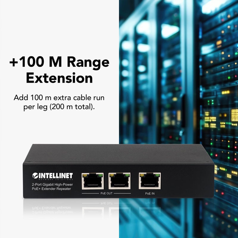 Intellinet 1-Port Indoor Gigabit PoE+ Extender Repeater â€“ 25W Power Budget via Cat5e Cat6 RJ45 Ethernet Network Cables, Daisy-Chain â€“ 3 Yr Mfg Warranty - 560962 - Image 4